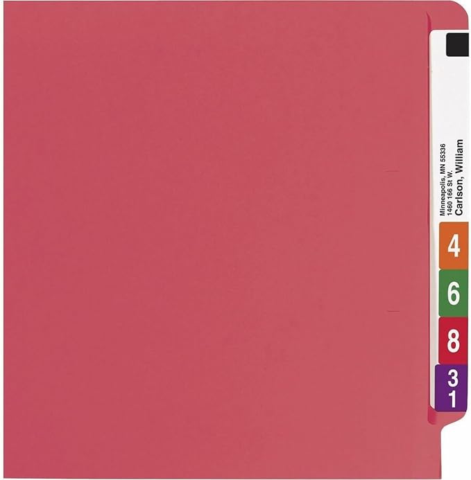 Smead End Tab Fastener File Folder, Shelf-Master® Reinforced Straight-Cut Tab, 2 Fasteners, Letter Size, Red, 50 per Box (25740)