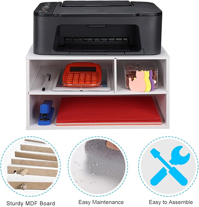 EMERIT Printer Stand Shelf with Storage Wood Desk Paper Organizer for Home/Office, Printer Riser, 2 Tier