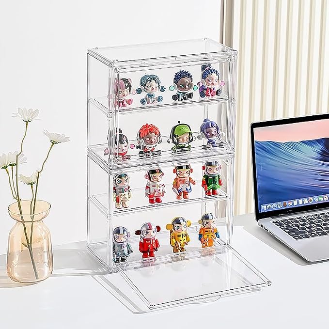 BOHOIDEE 2 Tiers Clear Display Case for Figures, Acrylic Storage Organizers Box with Magnetic Door, Wall-Mounted Dustproof Showcase for Collectibles Action Figure