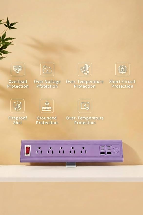 Desk Clamp Power Strip with Nightlight, 40W Fast Charging, 10FT Extension Cord, 4x20W USB-C & 2 USB Ports, 5 AC Outlets, Fits 1.69-Inch Table Edges