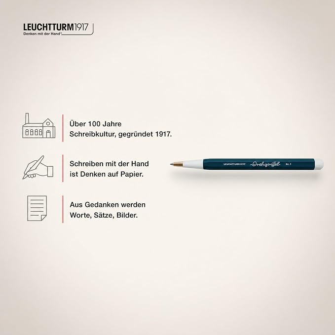 LEUCHTTURM1917 372214 Twist Pen No. 1, Brass, Aluminum, Ballpoint Pen Refill with Blue Ink, Design Award-Winning, Deep Sea