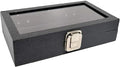 Novel Box Jewelry Organizer Box Black Leatherette 8.25x7.25x2 Medium Size Glass Jewelry Box with Lid with Metal Clasp - Gem Display Case -Jewelry Display Case for Necklaces Bracelets Rings Accessories