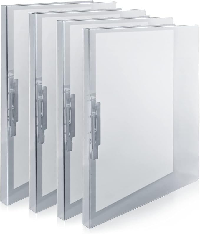 CRANBURY Punchless Clamp Binder, Ringless 8.5x11 Folder, Gray, 4-Pack | Holds 100 Letter-Size Pages, Strong Metal Clip, Transparent Acid-Free Poly, Ideal for Home, Office & School