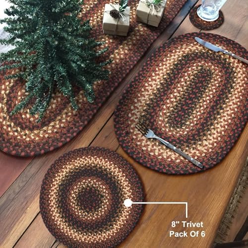 Homespice Prescott Braided Trivets Ideal as Pot Holders, Round 8" Set of 6