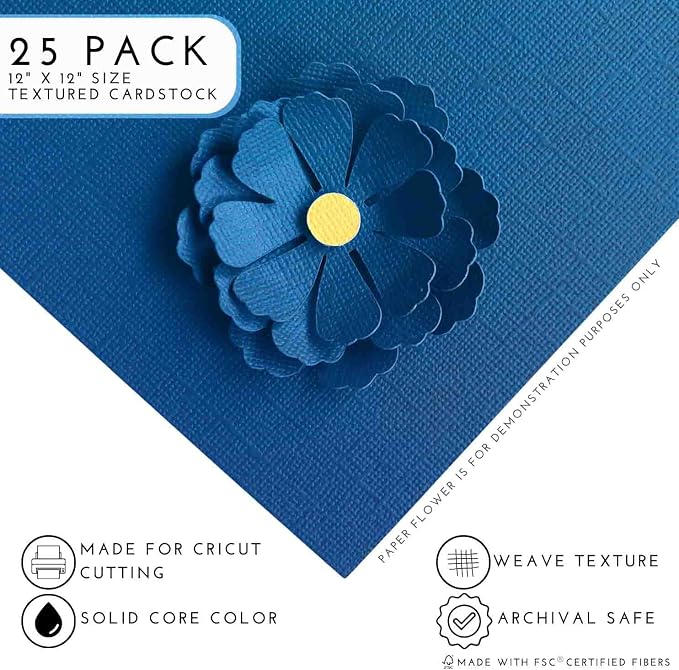 INDIGO—12x12 Textured Cardstock | 80lb Textured Blue Scrapbook Paper | Premium Cardstock for Cricut Cutting | 25 Sheets