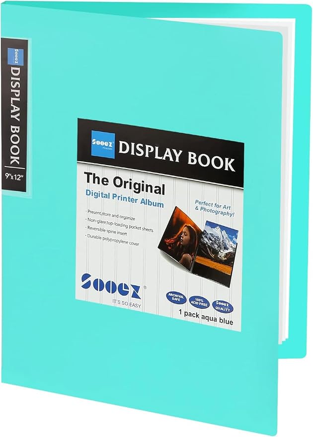 Sooez 30-Pocket Binder with Plastic Sleeves 9x12, Heavy Duty Art Portfolio | Folder with Clear Sheet Protectors, Display 60 Pages, Presentation Book for Artwork, Document Organizer Binder, Sky Blue