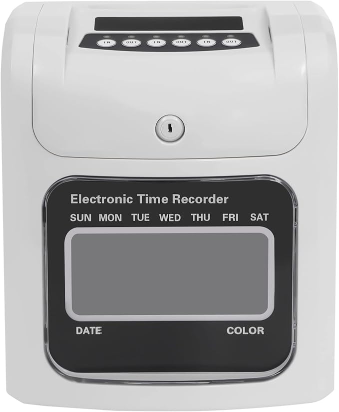 Blisiour Calculating Time Clock, Employees Time Clocks Auto-Align Time Clock Punch Machine, Small Business Punch Clock System, in/Out Time Attendance Machine with 50 Time Cards & Security Key