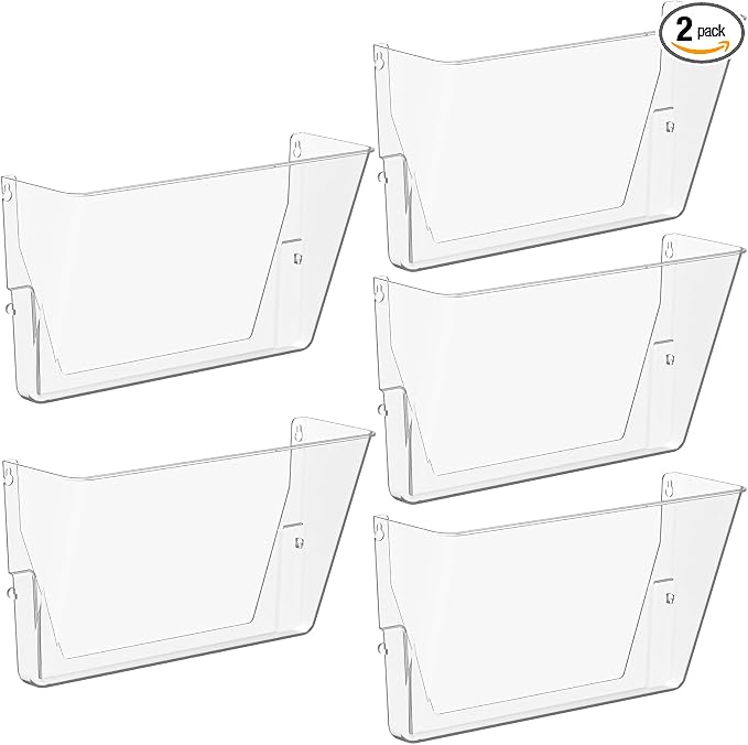 Gawerk Single Pocke Wall Mount File Holder Organizer (Clear, 5 Pack) | Acrylic Hanging Wall Organizer, Plastic Wall Mount Mails Magazines Organizer for Office and Home