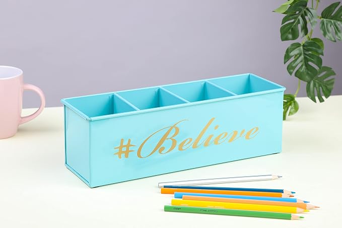 DUDKI Home Present Desk Organiser 4 compartments Decorative Pen Pencil holder/Vanity Kit/Travel Box/Makeup Box/Cosmetic Box/Storage Box/knife Holder/Spoon Holder-Gift Office Desk Décor