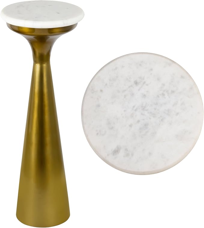 JONATHAN Y Oliver 8" Round Marble Pedestal Drink Table, Gold/White | 22.25" High Modern Martini Cocktail Accent Stand, Small Side Furniture, No Assembly, Mid-Century Glam Style