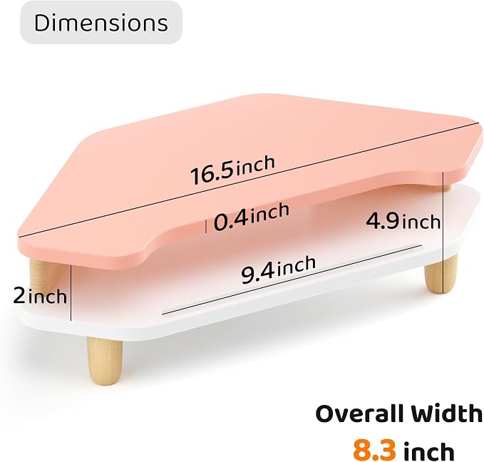 AFOOYO Monitor Stand Riser,2 Tier Corner Wood Sturdy 16.5In Computer Stand, Multi-Purpose Desktop Storage Stand for Laptop,PC,iMac,Printer,Computer,Pink