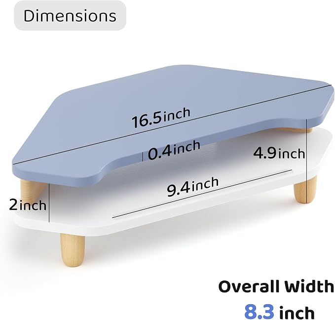 AFOOYO Monitor Stand Riser,2 Tier Corner Wood Sturdy 16.5In Computer Stand, Multi-Purpose Desktop Storage Stand for Laptop,PC,iMac,Printer,Computer,Blue