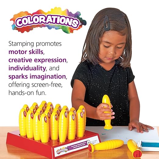 Colorations Lowercase Letter Stampers, Easy to Hold & Grasp, Ages 3+, PreK+ | Set of 26, Letter Stampers for Kids, Learn the Alphabet, Letter Recognition, Decorating & Card Making, ABC Stampers for Kids