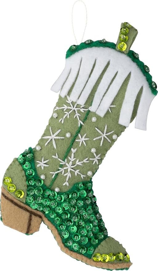 Bucilla Felt Applique 4 Piece Ornament Making Kit, Boots and Bling, Perfect for DIY Arts and Crafts