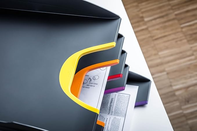 Durable VARICOLOR Gray Letter Tray - Set of 5 Stackable Color Coded Letter Trays - Letter Size Files - Perfect for Storing Documents and Paper Work