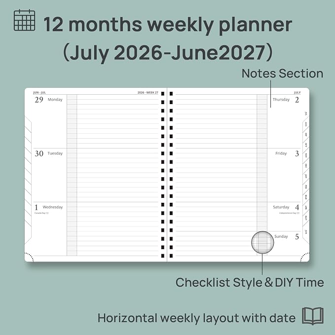 POPRUN Weekly Planner 2026-2027, 8.5" x 10.5" Academic Year Calendar Book