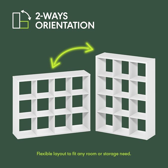 Furinno Simple 12-Cube Storage Organizer, Extra Thick Frame, Black Oak | Vertical/Horizontal, Open Back, Display Shelf, Shelving Unit, Storage Shelves, for Organization, Living Room, Home Office