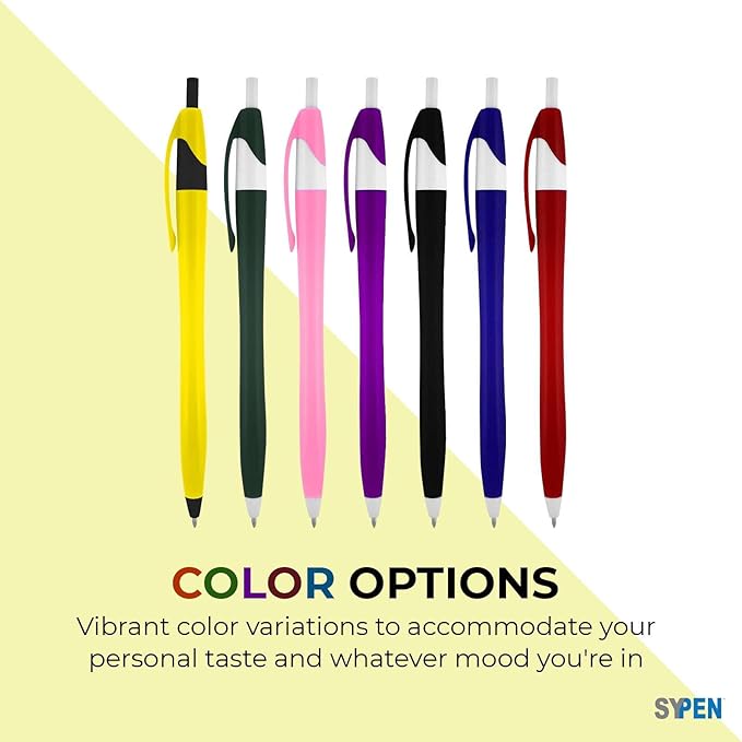 SyPen Personalized Pens With your Custom Logo or Text-1000 Pack Bulk-for Businesses, Parties, and Events, Custom Printed Slim Ballpoint Click Pens, Assorted Barrel Color, Black Ink