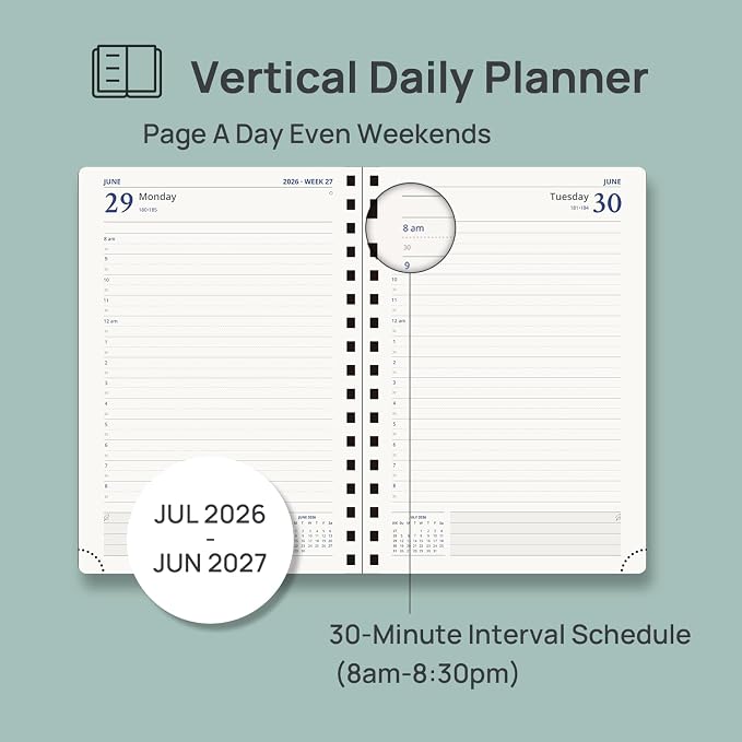 POPRUN Daily Planner 2026-2027 One Page Per Day, Calendar Book 6" x 8.5"