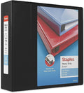 Staples Heavy-Duty 4-Inch D-Ring View Binder, Black, 1,000 Sheets | Extra-large capacity for office archiving and bulk document storage.