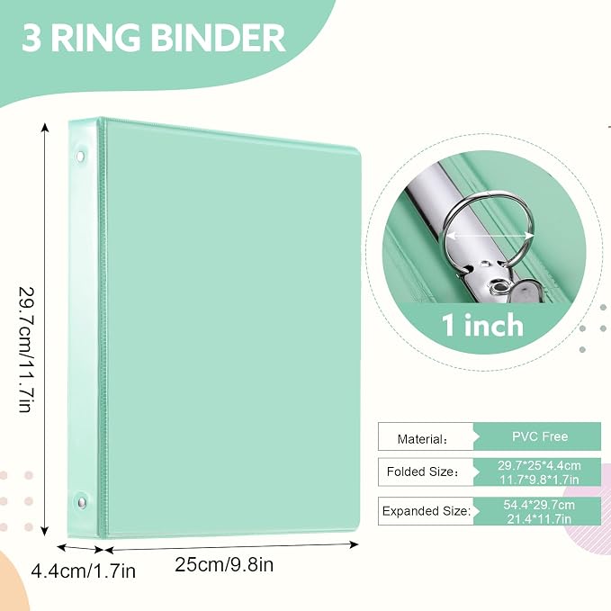 6 Pack 3 Ring Binder, 1 Inch Clear View Binders (Fit 8.5x11 Inches) | 175 Sheets Paper Capacity, Pastel Binders with 2 Interior Pockets for Office Supplies, School & Home (6 Light Colors)