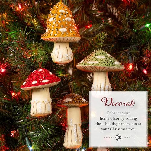 Bucilla Felt Applique 4 Piece Ornament Making Kit, Merry Mushrooms, Perfect for DIY Arts and Crafts, 89670E