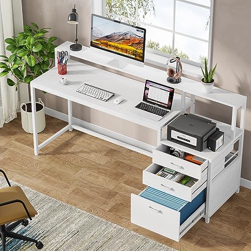 Tribesigns 63 Inch Computer Desk with File Drawer Cabinet, Ergonomic Desk