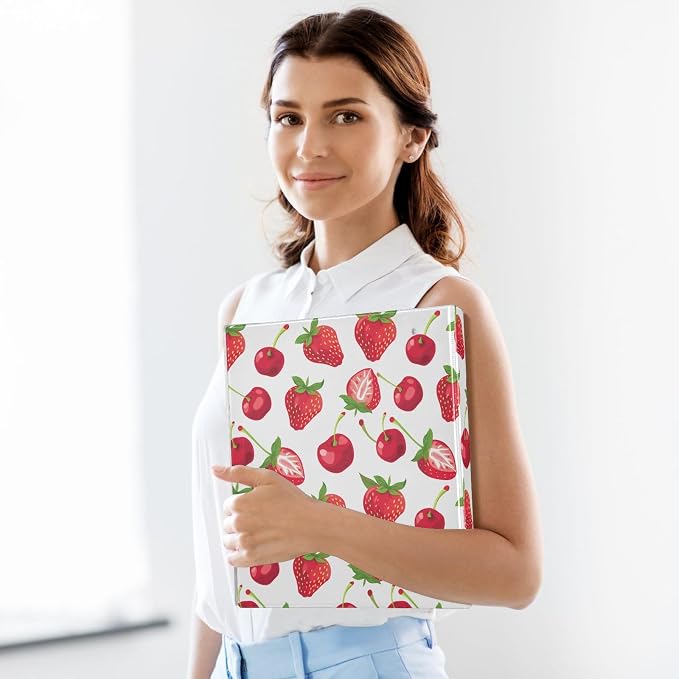 3 Ring Binder Strawberry Berry Fruit 1.5 inch Binders Three Ring Binders with Clipboard Fit 8.5'' x 11'' Paper 3 Interior PVC Clear Pockets for Office Supplies