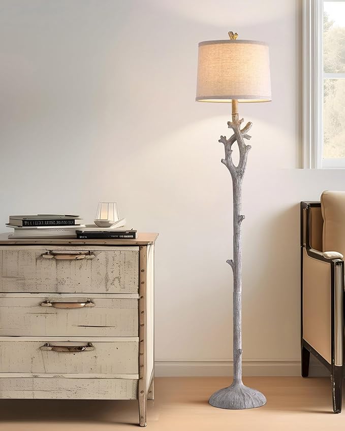 Retro Farmhouse Floor Lamp for Living Room Rustic Standing Lamps Tree Trunk Deco Modern Country Vintage Wood Grain 59.75" Tall Corner Floor Lamp Bedroom Office