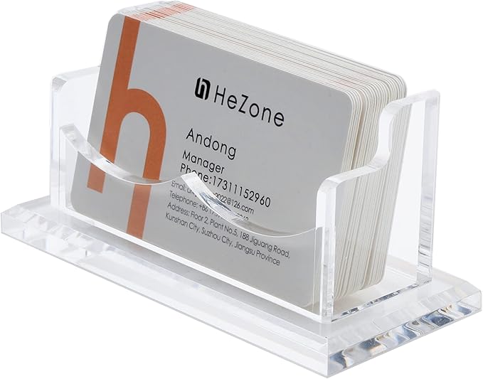 HeZone Business Card Holder for Desk Display, Clear Acrylic Cards Organizer Stand for Men and Women, Business Cards Case Rack 1 Pack, Holds 50 Cards-1 Slot
