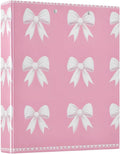 3 Ring Binder White Bows Pink 1.5 inch Binders Three Ring Binders with Clipboard 3 Interior PVC Clear Pockets for Office Supplies