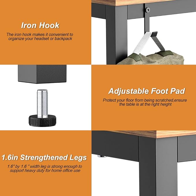 PayLessHere Computer Desk with Monitor Riser Writing Large Table Home Office Hook Modern Student Study Desk with Stable Structure, Nature