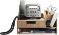 MobileVision Bamboo Telephone Stand With Drawer Paper Tray & Pencil Holder Storage Solution for office products pens scissors staplers notepads business cards & more