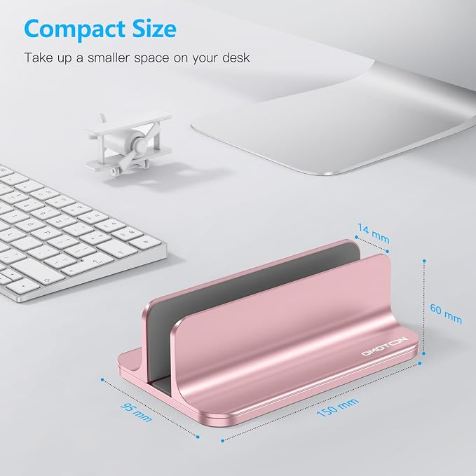 OMOTON Vertical Laptop Stand Holder, Adjustable Dock for MacBook, Rose Gold | Aluminum Stand for MacBook Stand, Fits Chromebook & Gaming Laptops up to 17.3 in, Office Desk Organization, Space-Saving