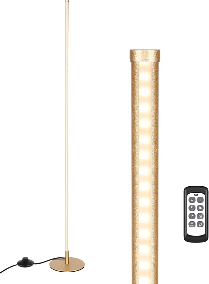 EDISHINE Floor Lamp, Remote Control & Foot Switch Floor Lamps for Living Room, 10%-100% Dimmable Standing Lamp with 7 Color Temperature, 57.5" Tall Corner Floor Lamp for Bedroom, Office, Gold | 2700-6000K, LED Minimalist Modern Floor Lamps for Living R...