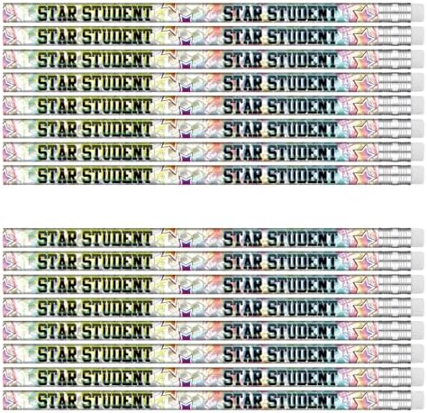 Tenceur 200 Pcs Star Student Motivational Pencils with Erasers Bulk 7.3 Inches Student Incentives Recognition Education Award Prize for Teacher School Classroom Reward Supplies