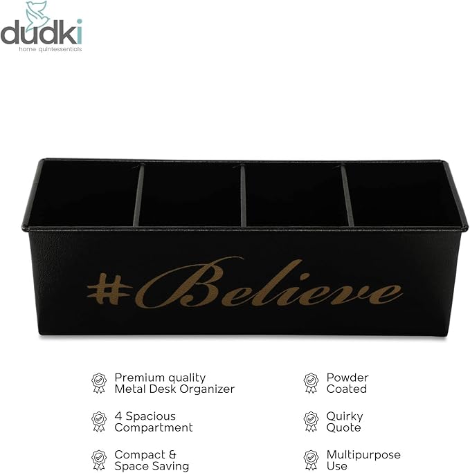 DUDKI Home Present Desk Organiser 4 compartments Decorative Pen Pencil holder, Vanity Kit, Travel Box, Makeup Box, Cosmetic Box, Storage Box, knife Holder, Spoon Holder - Gift Office Desk Decor