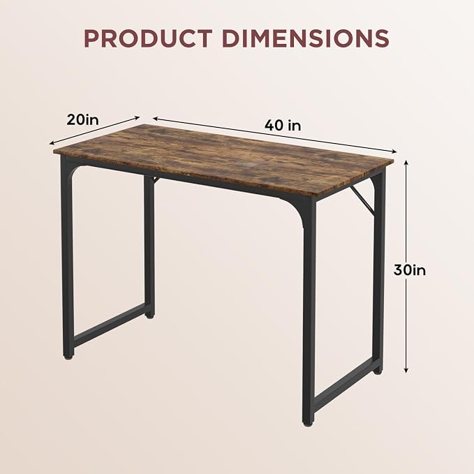 PayLessHere | 39 Inch Computer Desk | Brown | Sturdy Office Desk | Metal Frame, Adjustable Feet | Water-Resistant, Scratchproof Surface | Writing Table for Home Office or Study | Pack of 1