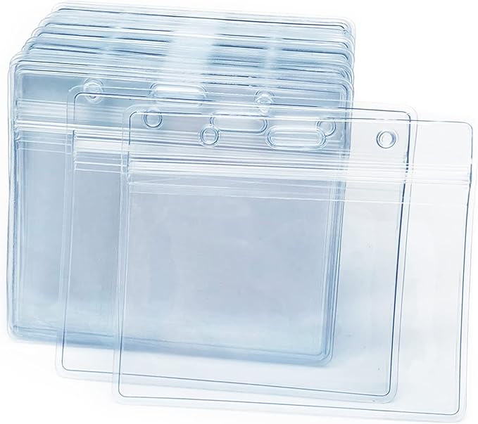 100 Pcs Clear Plastic Horizontal Name Badge ID Card Holders
