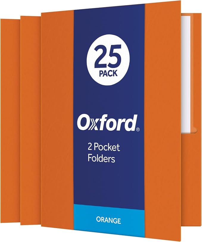 Oxford Twin-Pocket Folders,Textured Paper,Letter Size,Orange,Holds 100 Sheets (57510EE) 25 Count (Pack of 5)