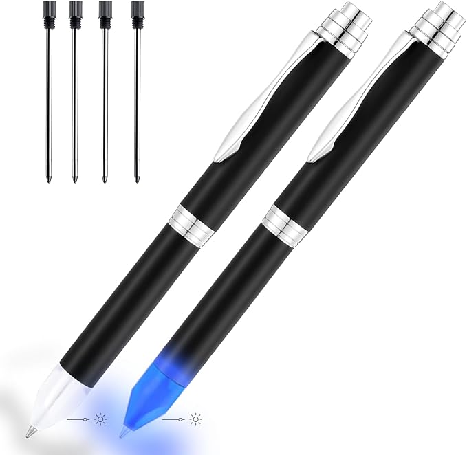 Penyeah Lighted Tip Pen, LED Light Pen for Writing In The Dark, 2-Brightness Adjustable AAA Battery Powered Heavy Pens Fancy Gift Pen Set - White Light/Blue Light