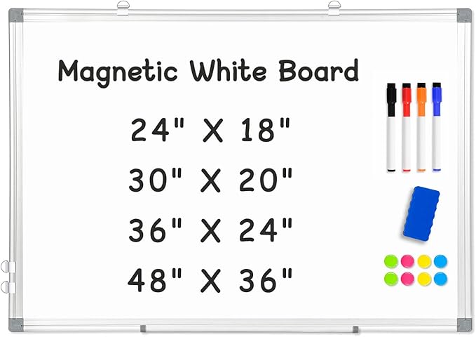 AMUSIGHT Double-Sided Magnetic Whiteboard, 30" x 20" Dry Erase Board, Aluminum Frame White Board for Wall, Hanging Mounting White Board Dry Erase Marker Board with 4 Markers, 1 Pen Tray