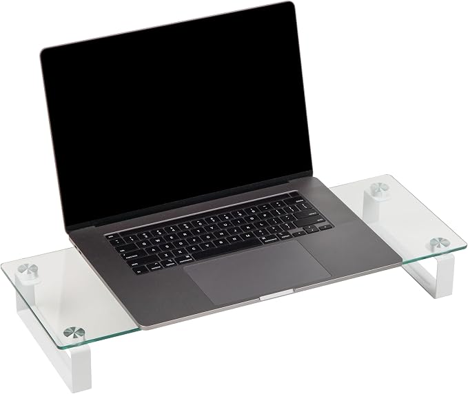Mind Reader Monitor Stand, Contemporary, Desktop Organizer, Laptop Riser, Office, Glass, Clear