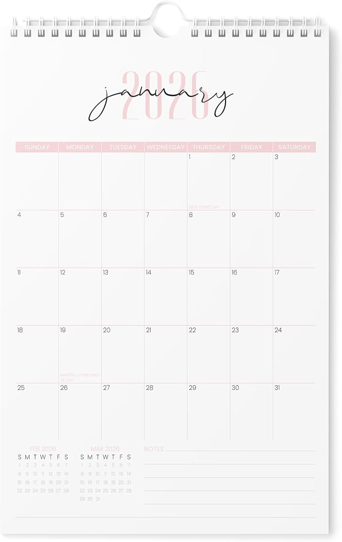 Karto Wall Calendar 2026 11x17 in - Two Font Pink | January 2026 to June 2027, Vertical, Boosts Productivity, Easy Monthly Planning