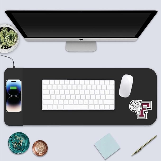 Fordham University Classic Wireless Charging Cloth Desk Mat, Durable Office Supplies, Non-Slip Base, Quick Charging Wireless Desk Pad, Black