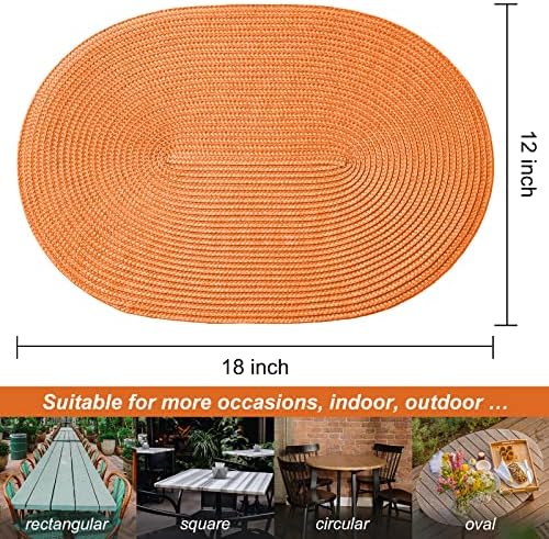 AHHFSMEI Placemats Set of 6 for Dining Table Washable Woven Non-Slip 18x12 inches Placemat Heat-Resistant Durable Table Mats for Dining Table Easy to Clean(Oval Orange,6)