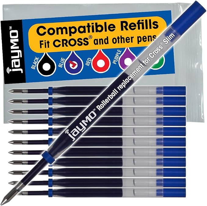 Replacement for Cross Slim 8910-2 - Gel Rolling Ball Pen Refill - 12 Blue