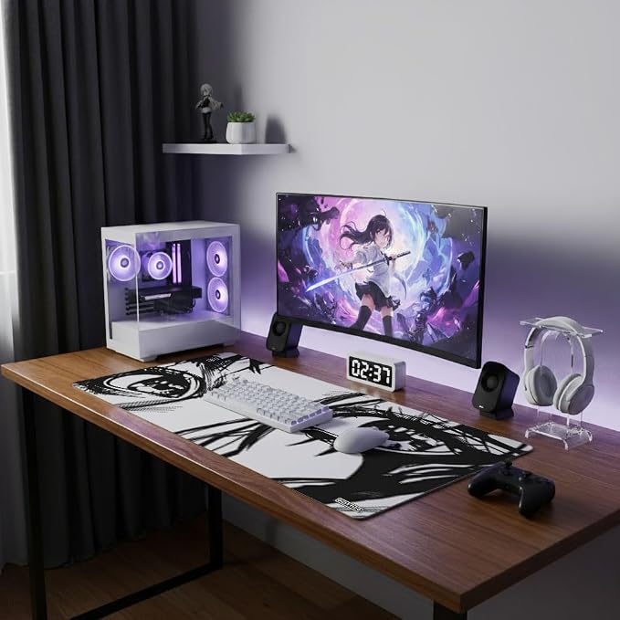 XXL Anime Eyes Gaming Mouse Pad - Manga Girl Black & White Desk Mat for Keyboard and Mouse - Non-Slip, Water-Resistant, Stitched Edges - 35.4x15.7 in (XX-Large)