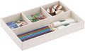 PU Leather Desk Drawer Organizer, 4 Compartment Office Supplies Stationery Storage Tray, Desk Organizers and Accessories Drawer Organizer Tray for Home, Makeup, Jewelry Stackable White