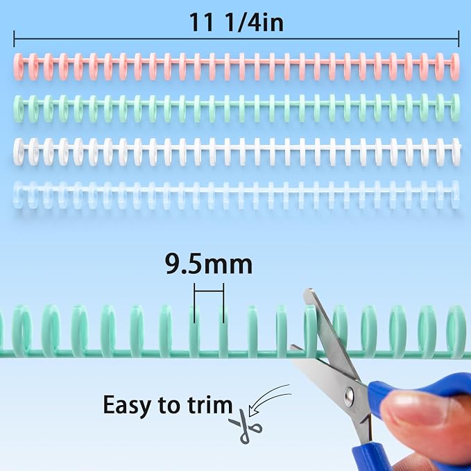Binding Spines/Coils/Combs: Open & Close Easily Adding Pages for Notebook ，Worklion Binding Machine 30 Ring Diameter 3/8"Binding Combs， Maximum 65 Sheets Multicolor Trimmable Sturdy 10pieces